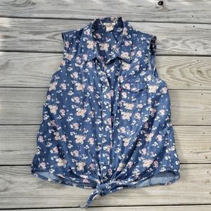 Levi's Denim Floral Snap Button Tie Top